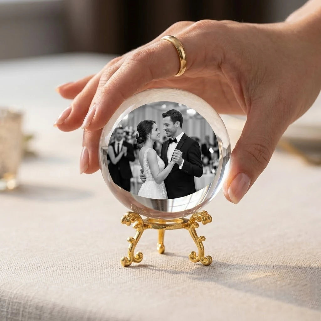 Custom Photo Crystal Ball Personalized Glass Sphere with Laser Engraving  Picture Text for Pets Baby Couple Family Wedding Gift