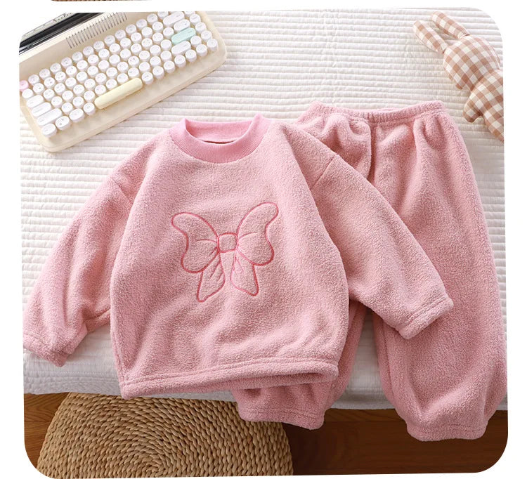 2Pcs/set children's winter warm pajamas padded thickened round neck long sleeve long pants boys girls home clothing winter pajam