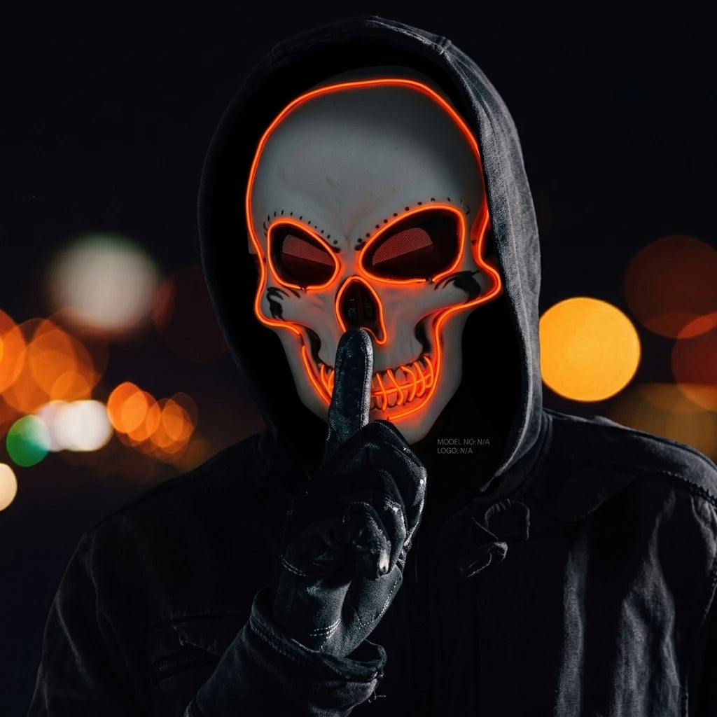 LED Skull Mask Light Up Skeleton Face Halloween Horror Costume Prop for Rave Festival Cosplay Masquerade Party Men Women Adults