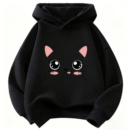 Kids' Kawaii Cat Pullover Hoodie for Boys & Girls