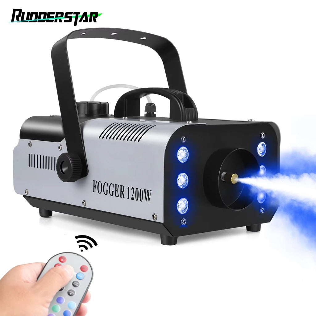 1200W Smoke Machine RGB 6LEDs Lighting Fog Machine Remote Control Stage Smoke Haze Generator for Disco Party Nightclub Wedding