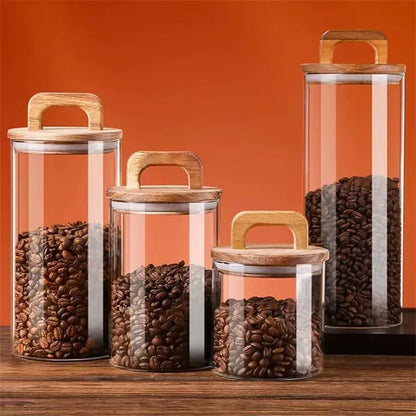 Clear Glass Food Storage Jar with Bamboo Lid – Airtight Canister for Tea, Coffee, Sugar & Spices