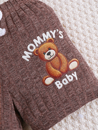 Newborn Baby Boy Set Cartoon Cute Little Bear Jumpsuit and Shorts 2-Piece Set for Cute Baby Boys Aged 0-18 Months in Summer