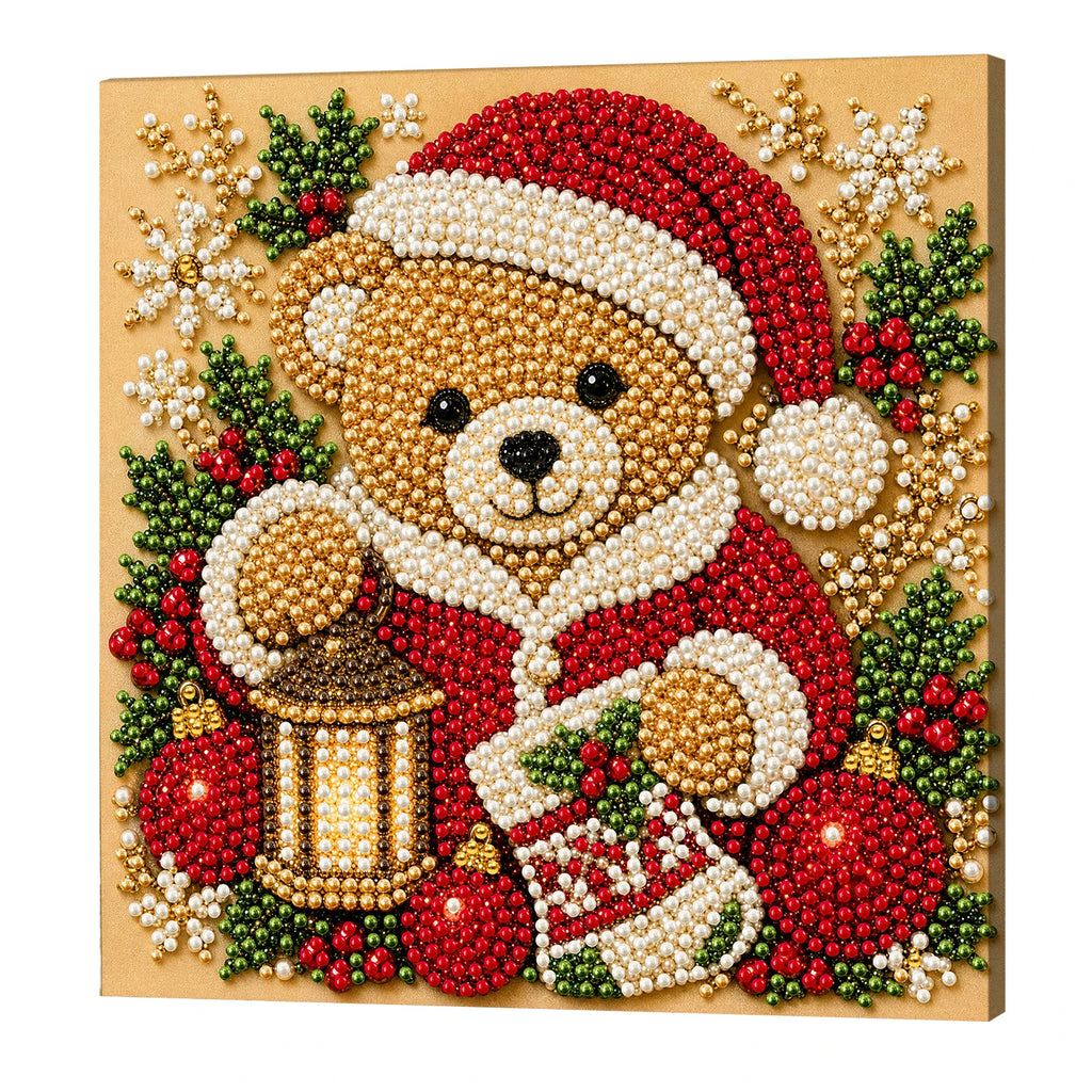 Christmas Pearl Painting DIY Kit with Frame 20x20cm Self-Adhesive Canvas 3D Bead Art Craft Adults