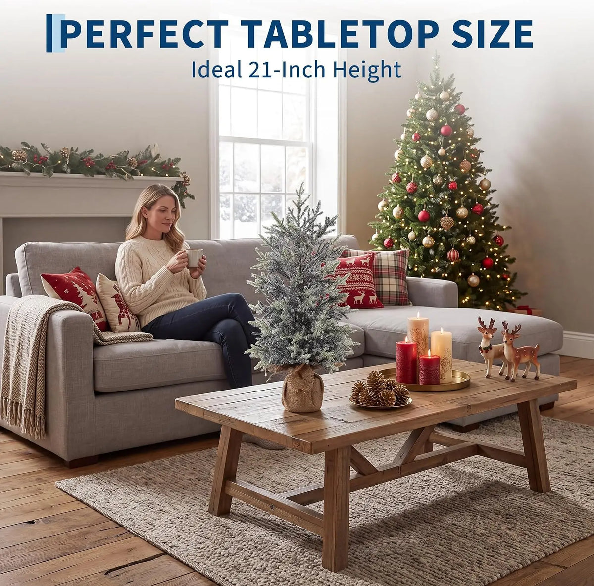 Garvee 53CM Mini Snow Flocked Christmas Tree Small Artificial Xmas Tree Tabletop Holiday Decor for Desk, Bedroom, Mantel and Entryway Winter Ornaments