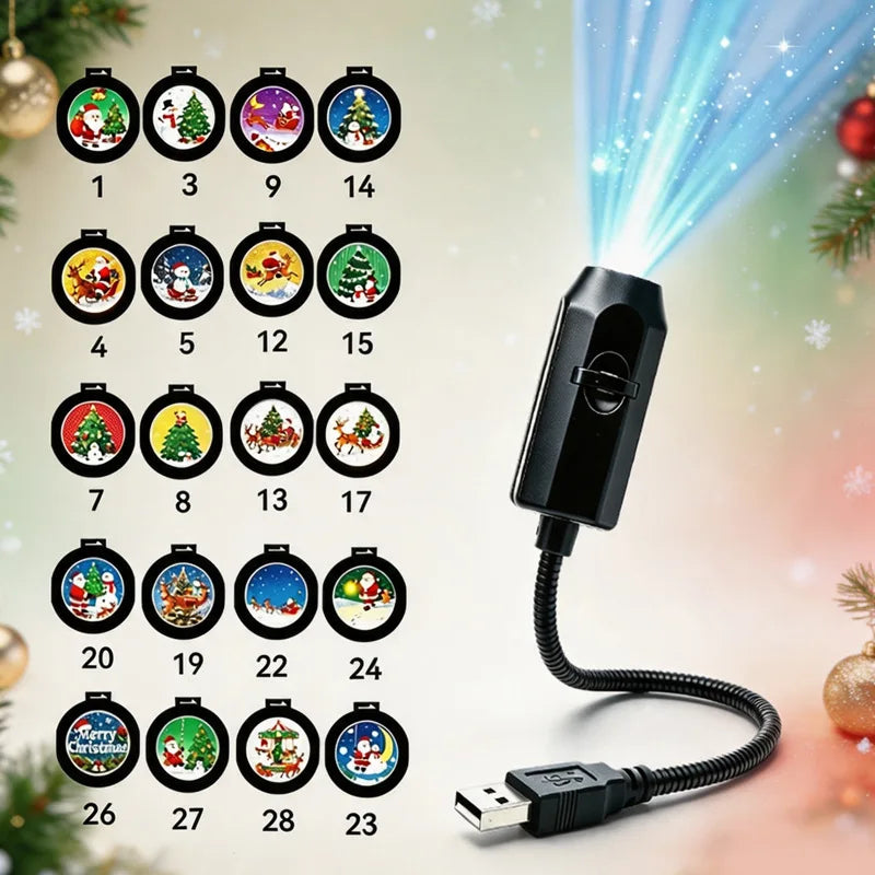 Plug-&-Play HD Christmas Projector - with 360° Rotating, 5D Holographic Night Light Projector for Room Decor Party Xmas Gifts