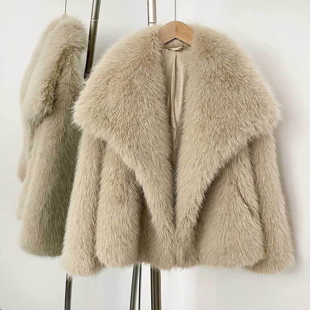 Womens Faux Fur Coat Cropped Soft Plush Artificial Short Fur Coat Holiday Party Elegant Winter Fashion Outerwear Coats for Women