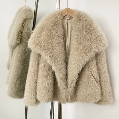 Womens Faux Fur Coat Cropped Soft Plush Artificial Short Fur Coat Holiday Party Elegant Winter Fashion Outerwear Coats for Women