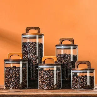 Clear Glass Food Storage Jar with Bamboo Lid – Airtight Canister for Tea, Coffee, Sugar & Spices