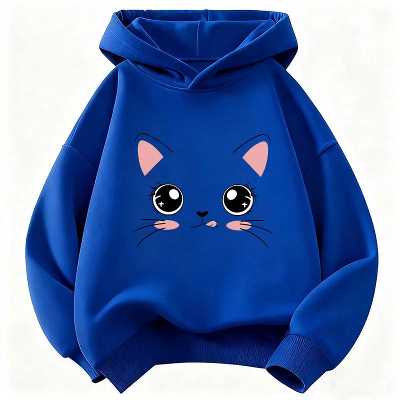 Kids' Kawaii Cat Pullover Hoodie for Boys & Girls