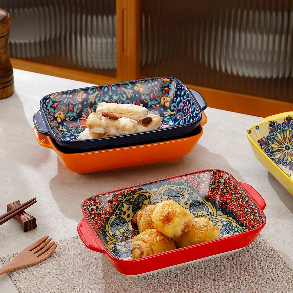 New Bohemian Egg-shaped Ceramic Baking Pan Pasta Plate Fruit Salad Plate Colorful Combination Set 9 inch