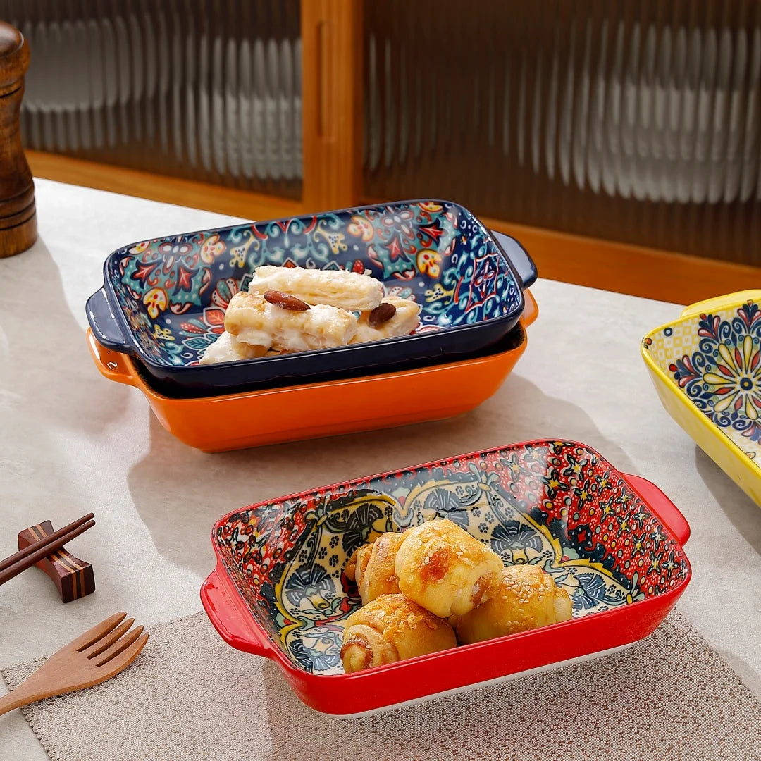 New Bohemian Egg-shaped Ceramic Baking Pan Pasta Plate Fruit Salad Plate Colorful Combination Set 9 inch