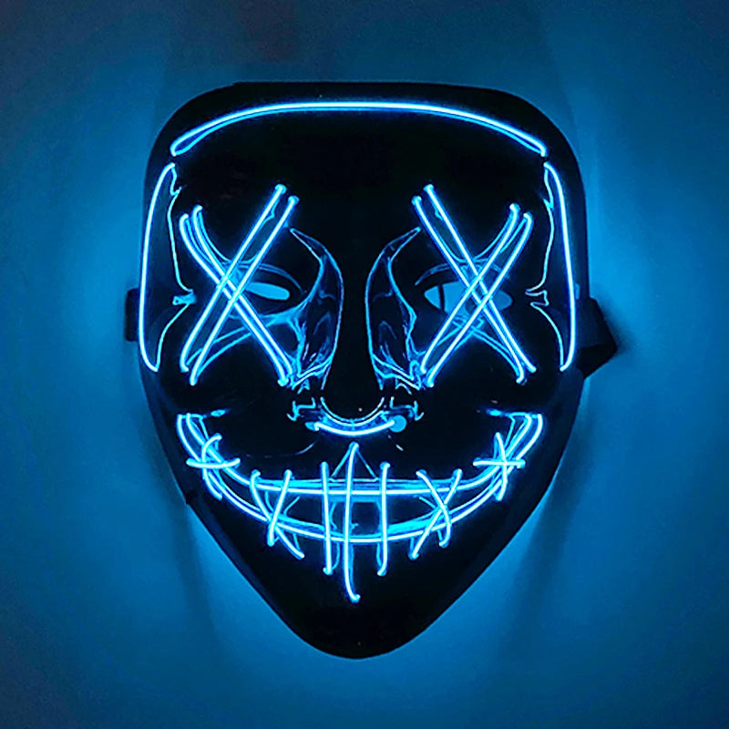 2026 Halloween Party Supplies Luminous LED Purge Mask Wireless EL Neon Light Full Face Mask Cosplay For Adult Glow In The Dark