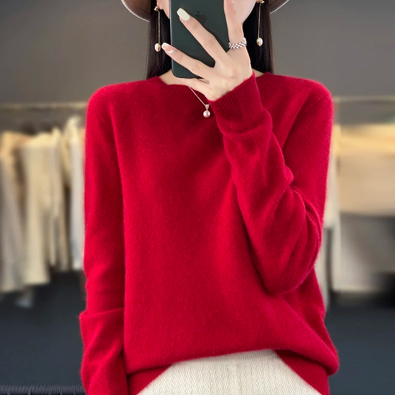 New Cashmere Sweater for Women in Autumn and Winter 100% Merino Wool Fashion O-neck Warm Pullover Top