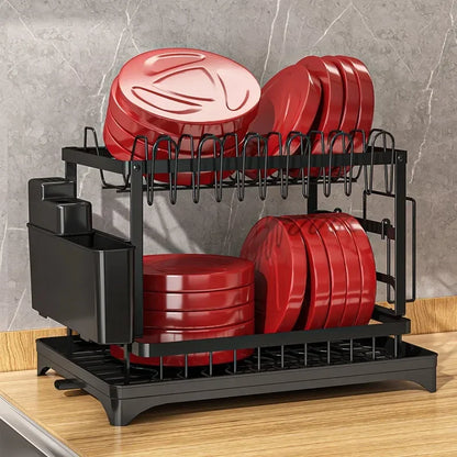 2-Tier Dish Drying Rack – ABS Kitchen Plate & Tableware Storage Organizer Shelf