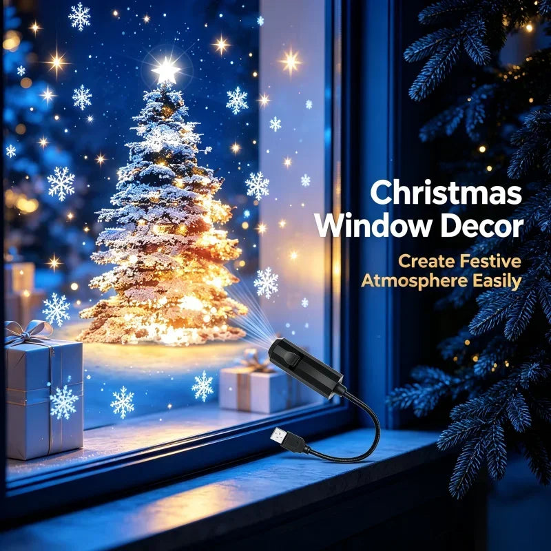 USB Christmas Tree Projector Lamp Flexible Gooseneck HD Clear Snowfall Xmas Tree Projection Light 5V Energy‑Saving for Home Car