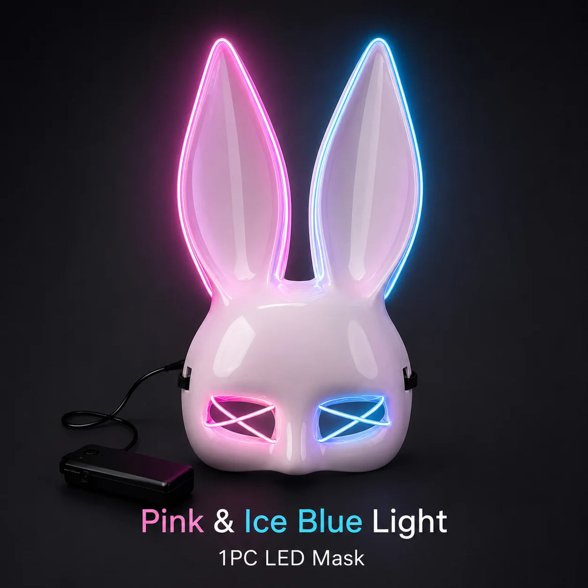 Light Up Rabbit Ear Mask, LED Bunny Mask for Party Dance Festival Halloween Costume Props