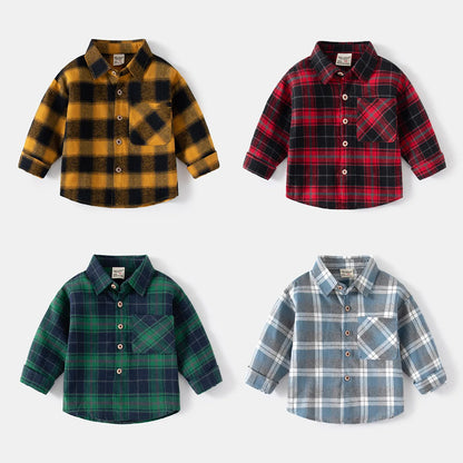 New Children's Clothes  Kids Shirts With Collar Boys' Cotton Long Sleeved Baby Clothing Casual Top Plaid Blouse for Boys 2-7Y