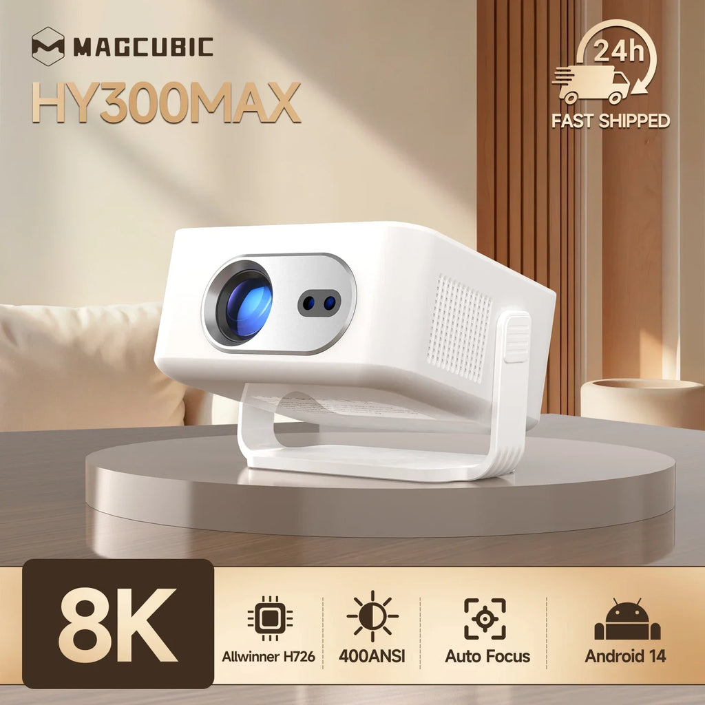 Magcubic Auto Focus Android 14 4K Projector 400ANSI 8K Native 720P HY300Max With Wifi6 BT5.4 Allwinner H726 Portable Outdoor