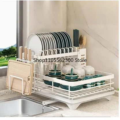 2-Tier Extendable Stainless Steel Dish Drying Rack with Drainboard – Large Capacity Kitchen Organizer