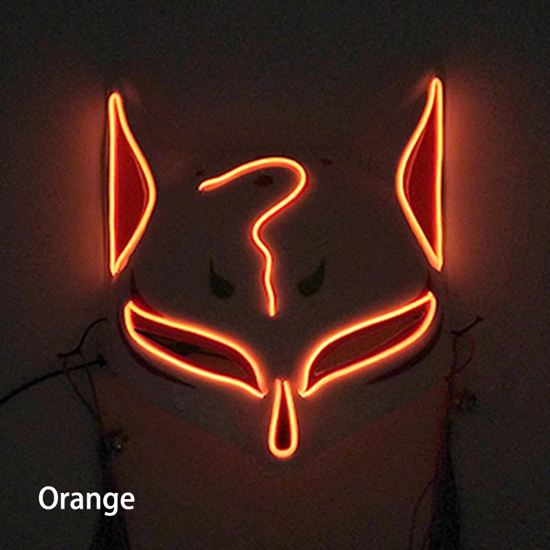 Holiday Light Up Neon Half Face Mask Flashing in Dark Fox Mask Halloween LED Luminous Fox Mask for Women Girl Cosplay Props