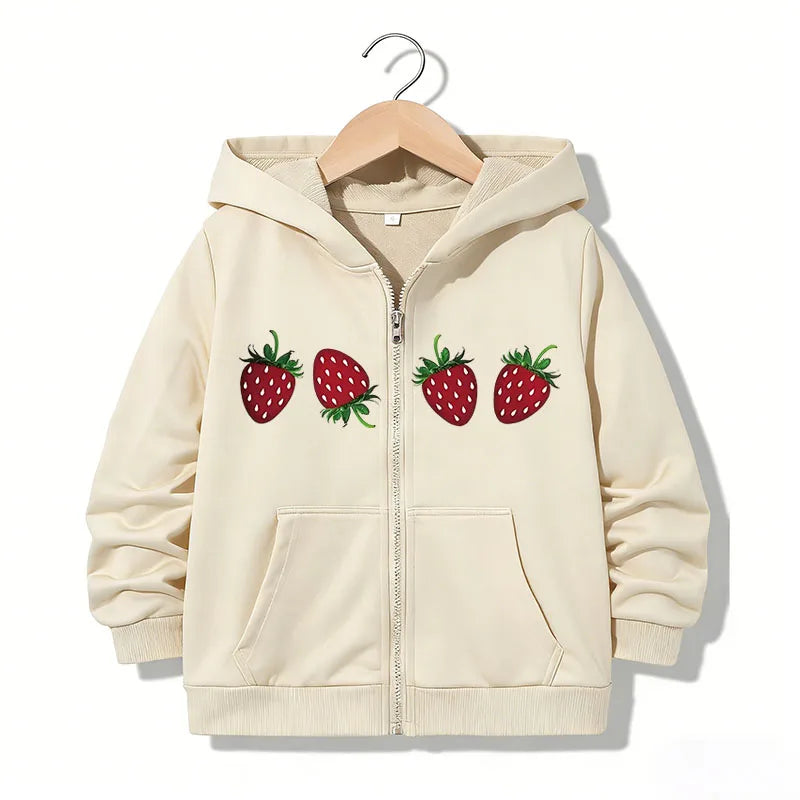 Unisex Strawberry Zip-Up Hoodie for Boys & Girls