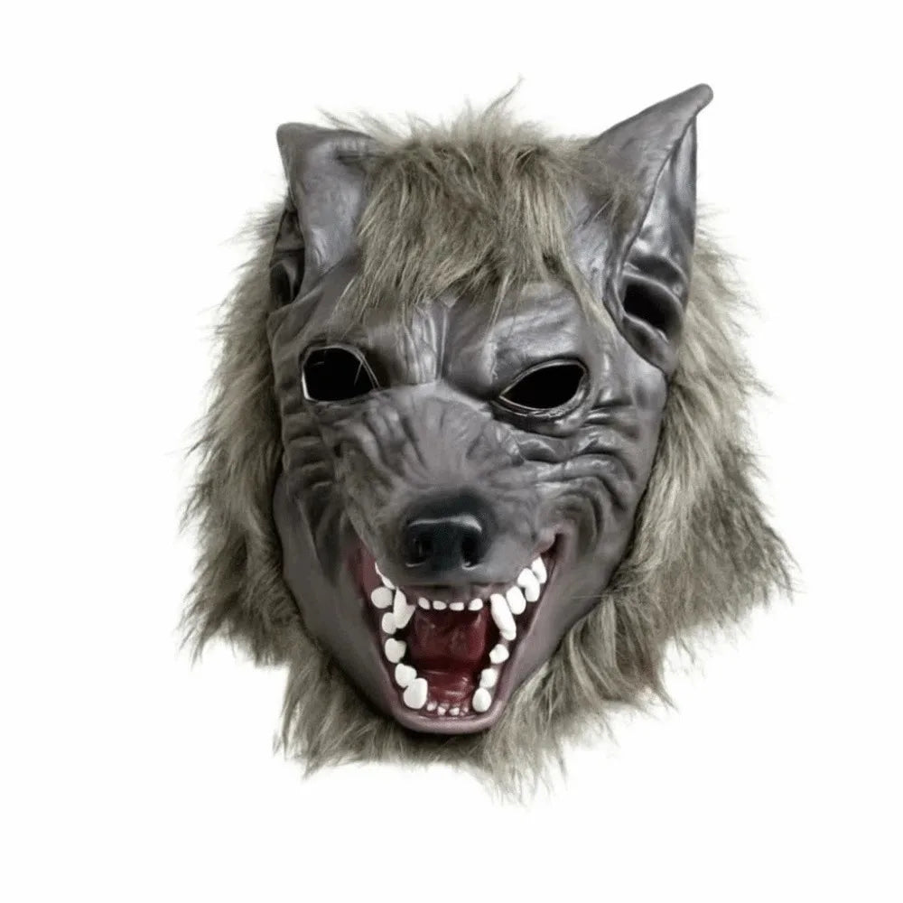 Latex Werewolf Mask Realistic Faux-fur Scary Wolf Headwear Odorless Textured Furry Monster Claws Halloween Party