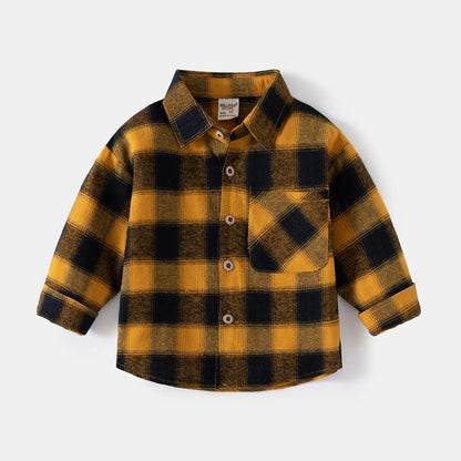 New Children's Clothes  Kids Shirts With Collar Boys' Cotton Long Sleeved Baby Clothing Casual Top Plaid Blouse for Boys 2-7Y