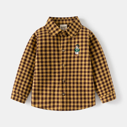 New Children's Clothes  Kids Shirts With Collar Boys' Cotton Long Sleeved Baby Clothing Casual Top Plaid Blouse for Boys 2-7Y
