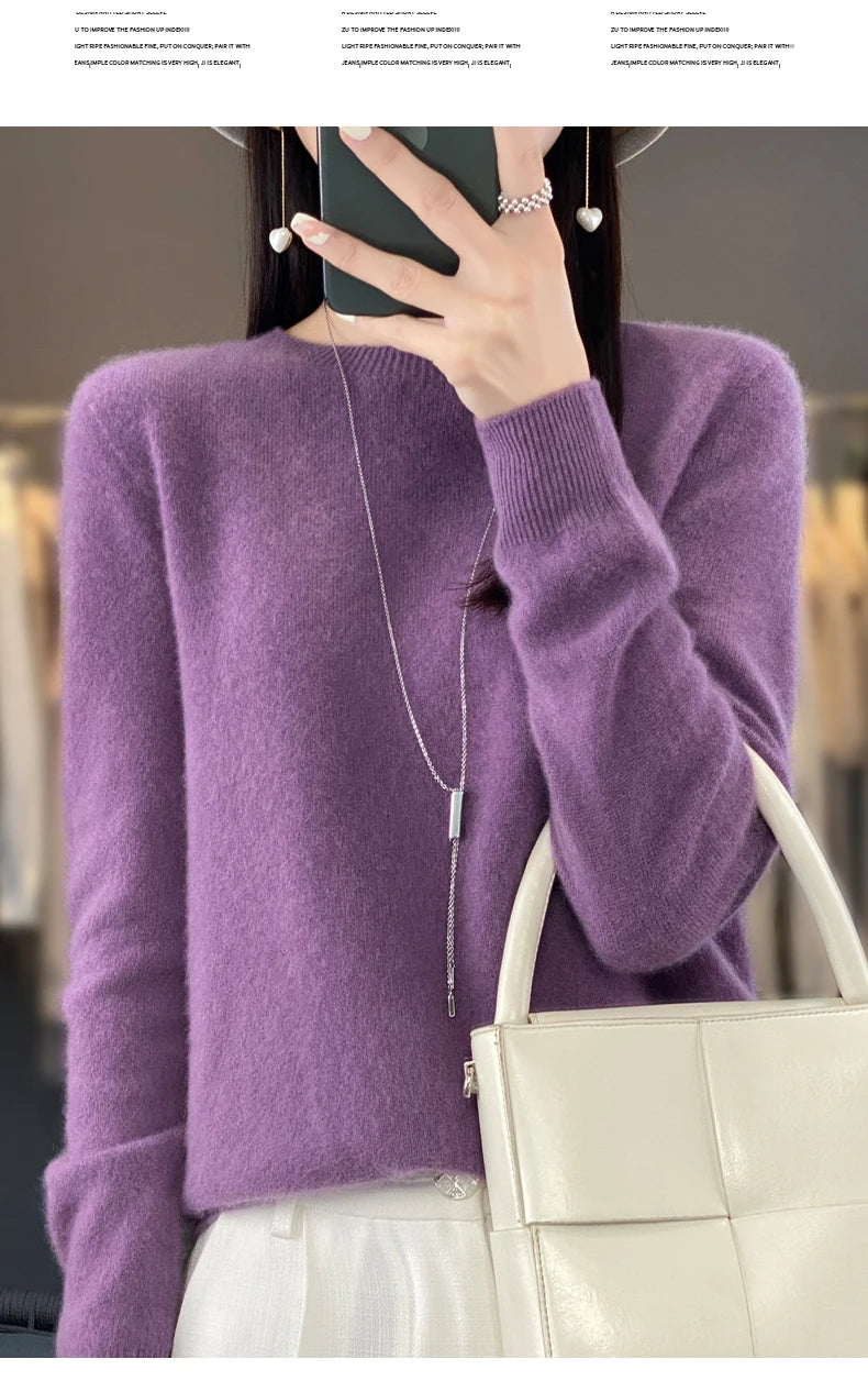 New Cashmere Sweater for Women in Autumn and Winter 100% Merino Wool Fashion O-neck Warm Pullover Top