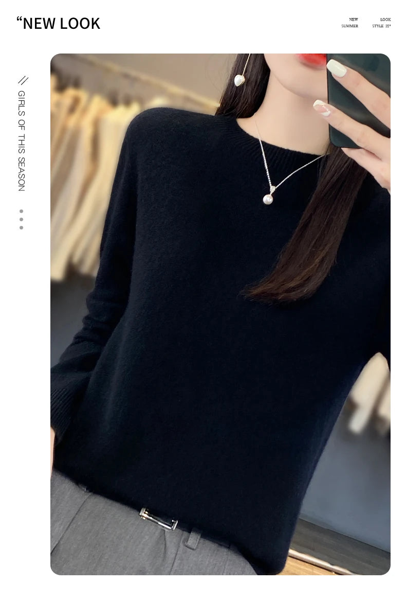 New Cashmere Sweater for Women in Autumn and Winter 100% Merino Wool Fashion O-neck Warm Pullover Top