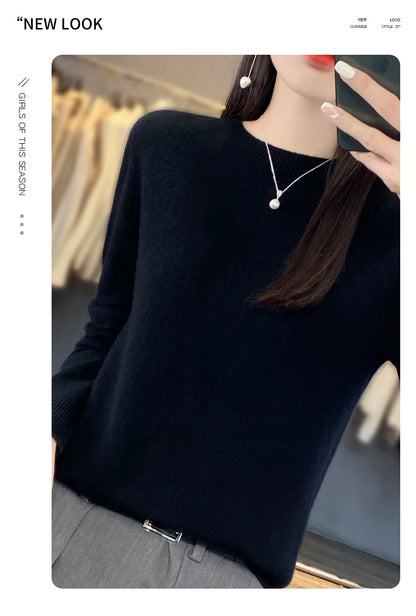 New Cashmere Sweater for Women in Autumn and Winter 100% Merino Wool Fashion O-neck Warm Pullover Top