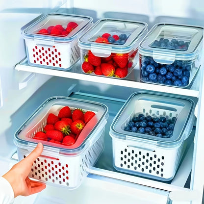 6-Piece Refrigerator Food Storage Container Set with Drain Basket – Sealed Fruit & Vegetable Boxes