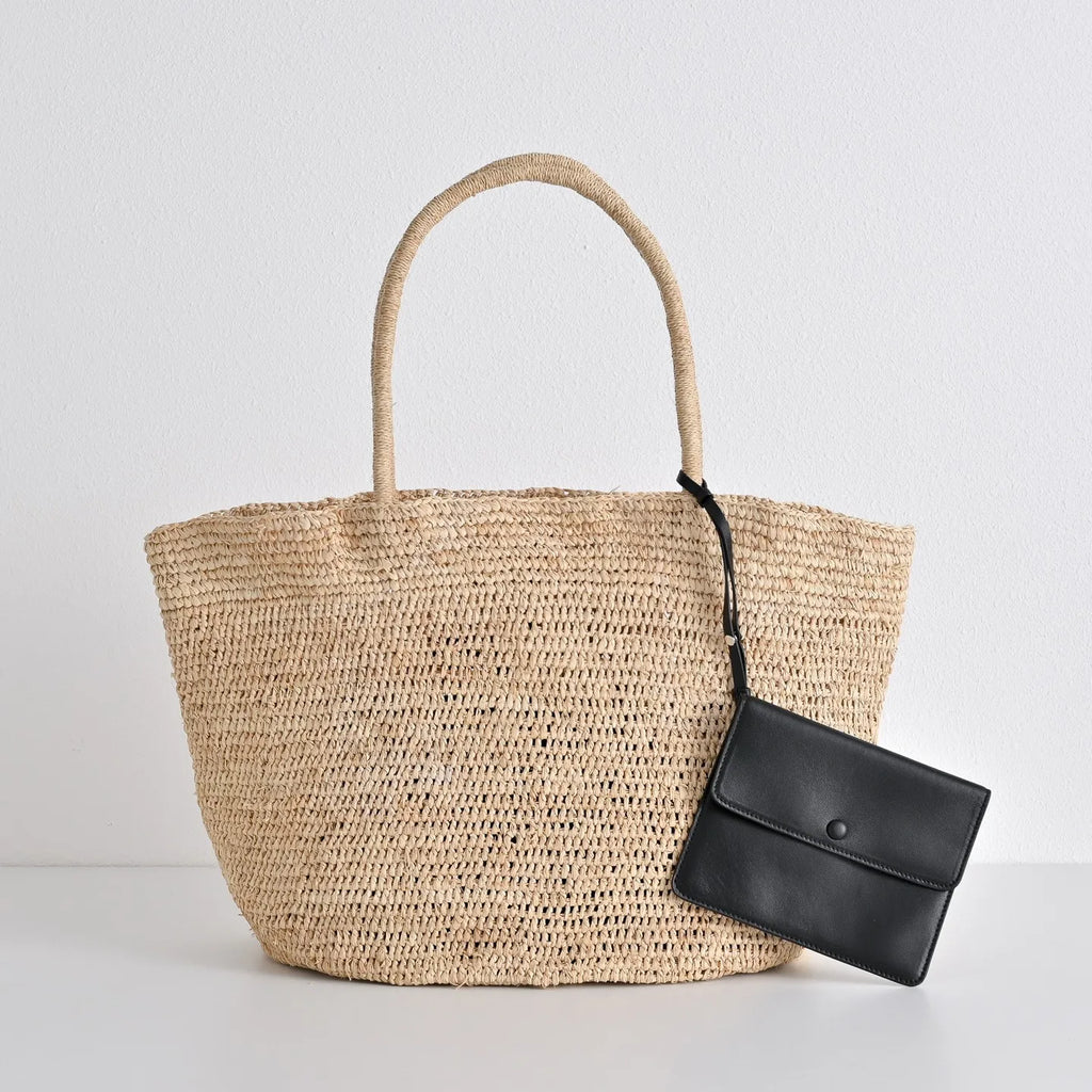 Luxury Raffia Straw Tote Bag for Women Stylish Designer Handmade Natural Material Large Capacity Handbags with Small Leather Bag