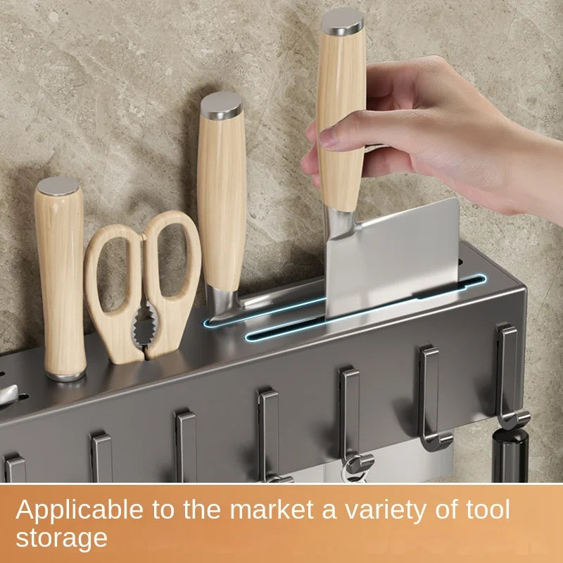 Wall-Mounted Kitchen Storage Rack – Steel Organizer for Knives, Chopsticks & Utensils