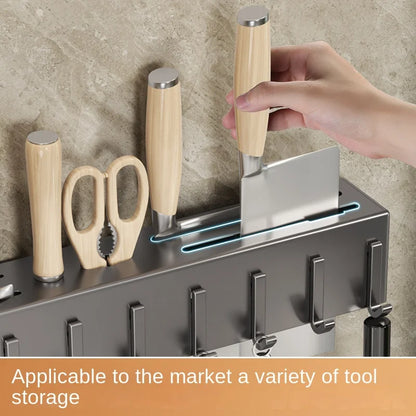 Wall-Mounted Kitchen Storage Rack – Steel Organizer for Knives, Chopsticks & Utensils