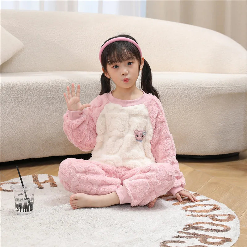 Kids Pajamas for Boys 1 2 3 4 5 6 7 8 9 10 11 12 Years Flannel Sleepwear Set Bear Pyjamas Blue Children Pijamas Clothing