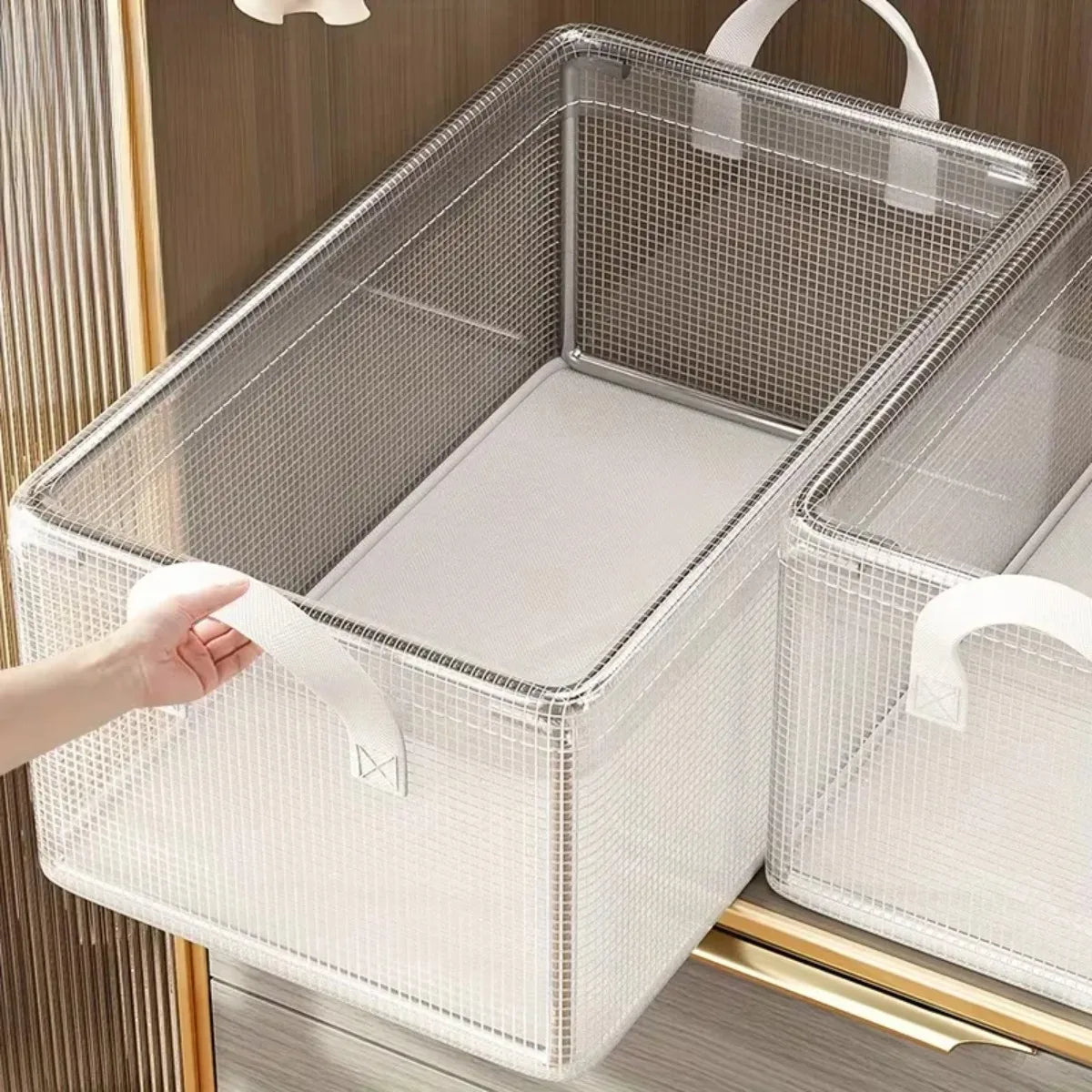 1 Pc Solid Steel Frame Transparent PVC Storage Box Waterproof Underwear Basket Suitable for Home Dormitory Daily Use