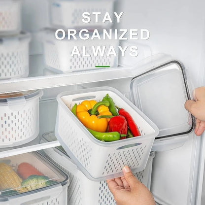 6-Piece Refrigerator Food Storage Container Set with Drain Basket – Sealed Fruit & Vegetable Boxes