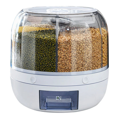 6-Grid Rotating Grain Dispenser – Airtight Food Storage Container for Rice, Cereal & Dry Grains