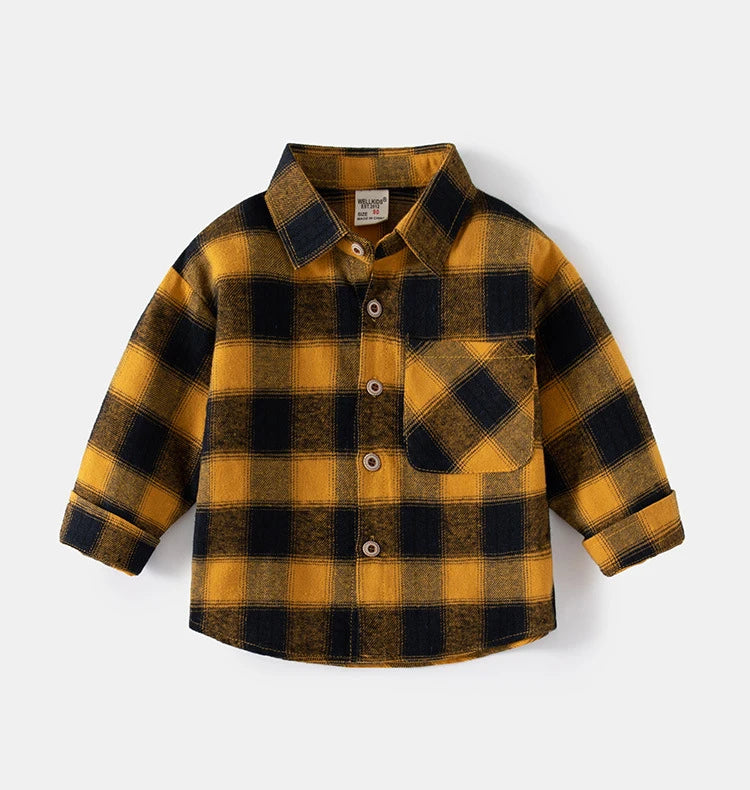 New Children's Clothes  Kids Shirts With Collar Boys' Cotton Long Sleeved Baby Clothing Casual Top Plaid Blouse for Boys 2-7Y