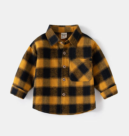 New Children's Clothes  Kids Shirts With Collar Boys' Cotton Long Sleeved Baby Clothing Casual Top Plaid Blouse for Boys 2-7Y