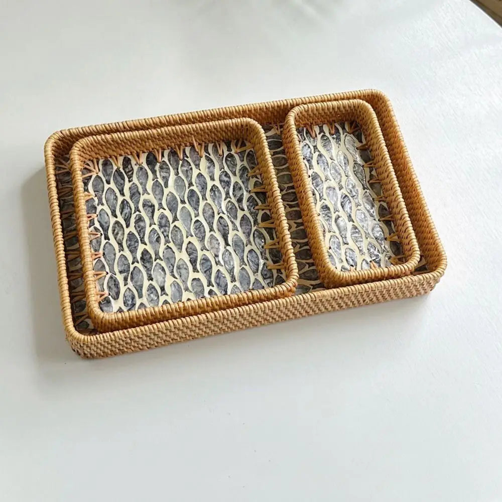 Hand Woven Splicing Shell Rattan Basket Rattan Weaving Colorful Weaving Fruit Basket Household Decorative Rattan Shell Tray