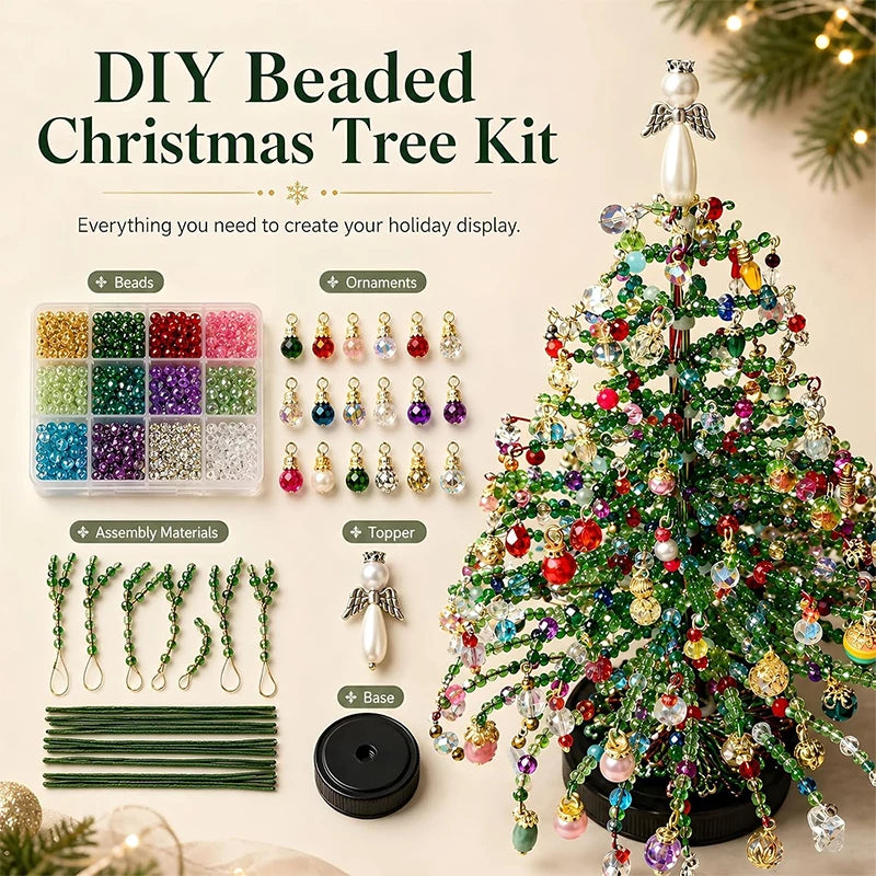 DIY Beaded Christmas Tree Kit Handmade Creative 3D Crystal Bead Christmas Tree Making Kit Holiday Tabletop Christmas Tree Decor