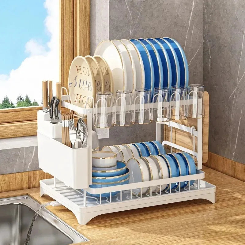 2-Tier Dish Drying Rack – ABS Kitchen Plate & Tableware Storage Organizer Shelf