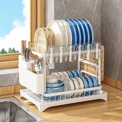 2-Tier Dish Drying Rack – ABS Kitchen Plate & Tableware Storage Organizer Shelf