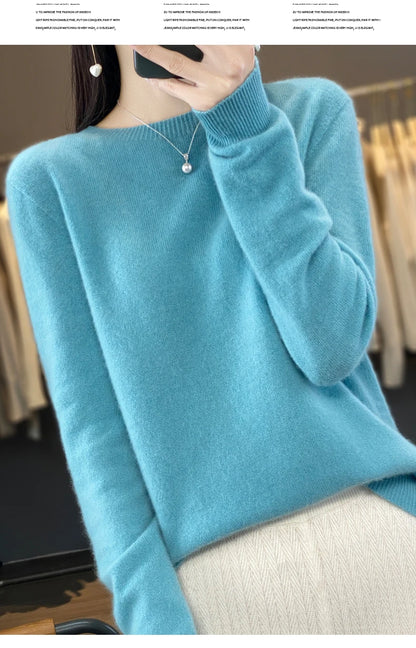 New Cashmere Sweater for Women in Autumn and Winter 100% Merino Wool Fashion O-neck Warm Pullover Top