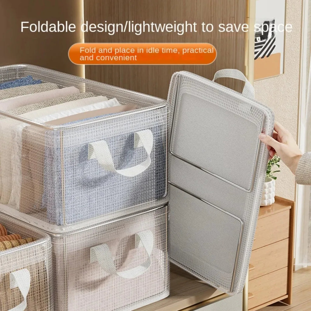 1 Pc Solid Steel Frame Transparent PVC Storage Box Waterproof Underwear Basket Suitable for Home Dormitory Daily Use
