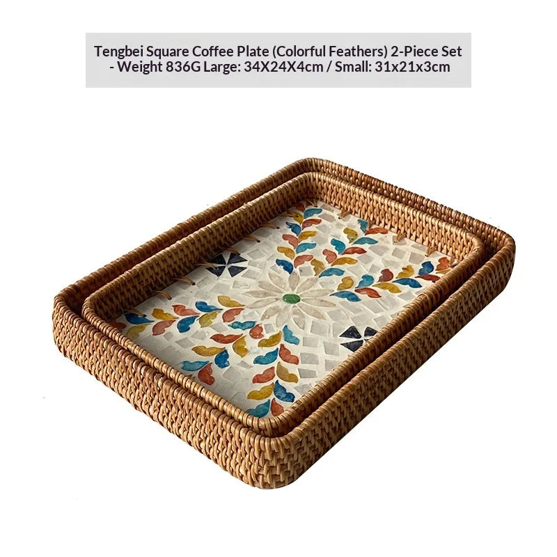 Natural Handwoven Rattan Shell Tray for Home Kitchen Decorative Storage Serving