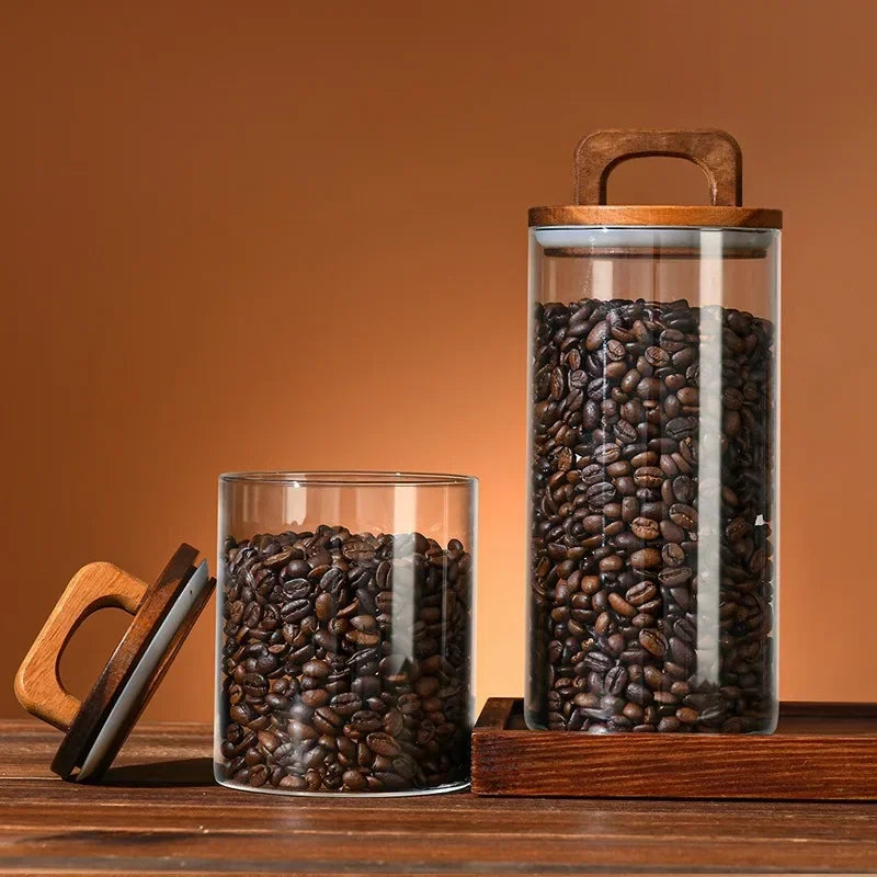 Clear Glass Food Storage Jar with Bamboo Lid – Airtight Canister for Tea, Coffee, Sugar & Spices